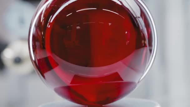 Red Liquid Boils Glass Flask Bright Laboratory Production Food Colorings — Stok video