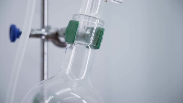 Drops Slowly Flow Tube Flask Distillation Process Chemical Reaction Bright — Stock video