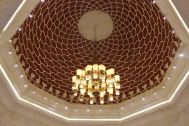 Islamic design and architecture building, beautiful chandelier inside a beautiful building 