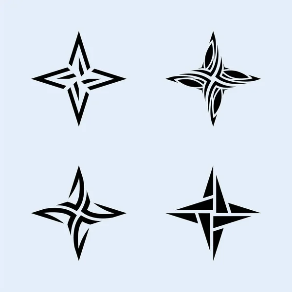 Shuriken Stars Pack Vector Med Olika Former — Stock vektor