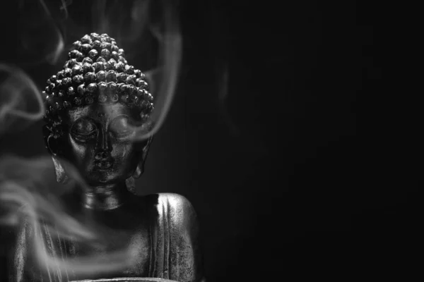 Buddha Face Incense Black Background — Zdjęcie stockowe