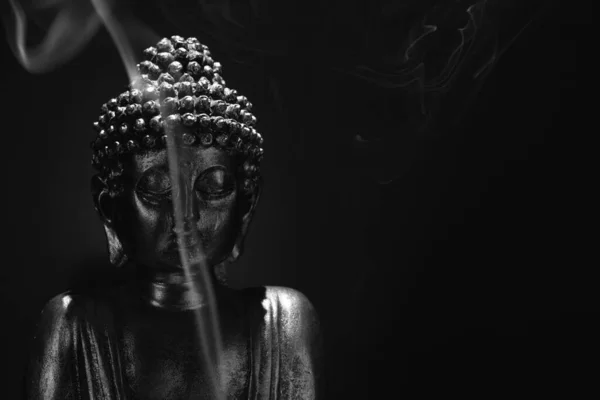 Buddha Face Incense Black Background — 스톡 사진