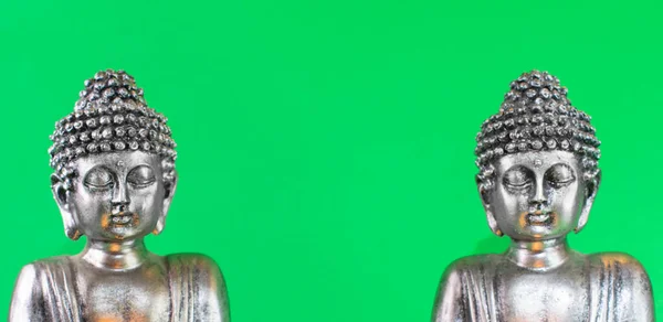 Статуї Будди Пліч Пліч Простір Тексту Зелений Екран — стокове фото
