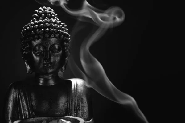 Buddha Face Incense Black Background Foto Stock Royalty Free