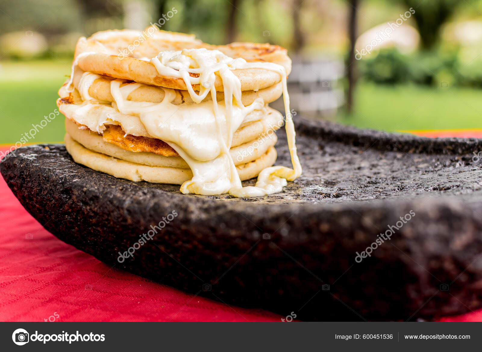 Typical Salvadoran Dish Cheese Pupusas Cabbage Tomato Sauce Rice Corn