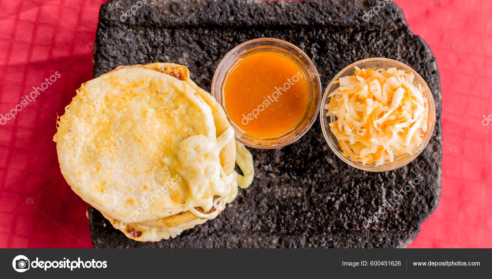 Typical Salvadoran Dish Cheese Pupusas Cabbage Tomato Sauce Rice Corn