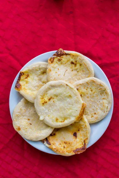 Typical Salvadoran Dish Cheese Pupusas Cabbage Tomato Sauce Rice Corn — Stock Fotó