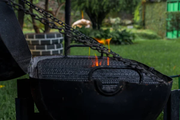 Lighting Charcoal Make Roast Beef Grill Fire — Stock Photo, Image