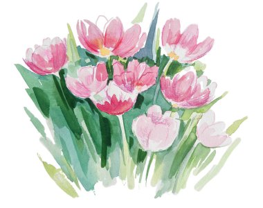 watercolor spring flowers bouqet fresh leaves