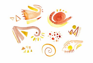 set of hand drawn different shapes and doodles. Abstract modern contemporary trendy  illustration. All elements are insulated. hand drawn forms, watercolor illusration, for modern abstract design