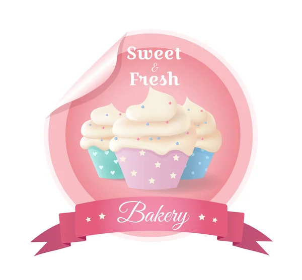 Cupcake logo. Dessert and bakery template logo. Baking shop. Sweets and desserts ads. Candy cafe poster. Vector illustration.