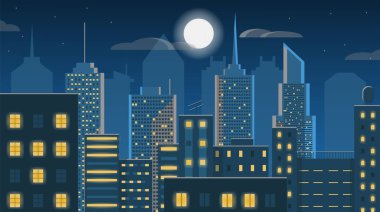 Night city landscape. Vector illustration cityscape. Game background.