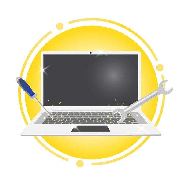 Computer service logo. Repair of computer equipment. Laptop repair. Isolated vector illustration.