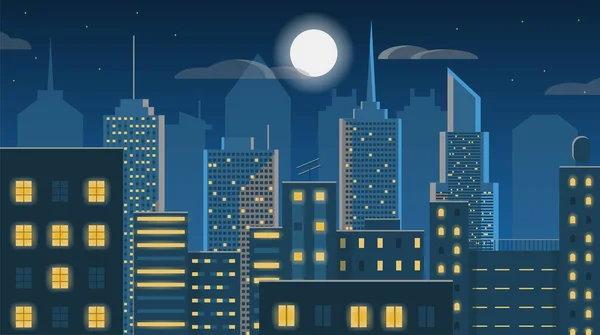 Night City Landscape Vector Illustration Cityscape Game Background Vetor De Stock