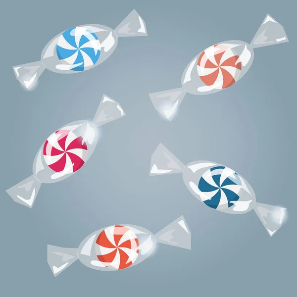 Caramel candies in a shiny transparent wrapper. Vector illustration.