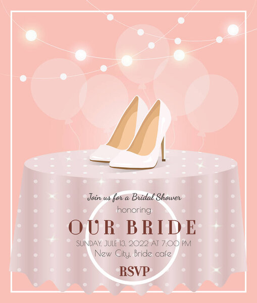 Bridal shower invitation. Bachelorette party. Postcard for pre-wedding party. Vector illustration.