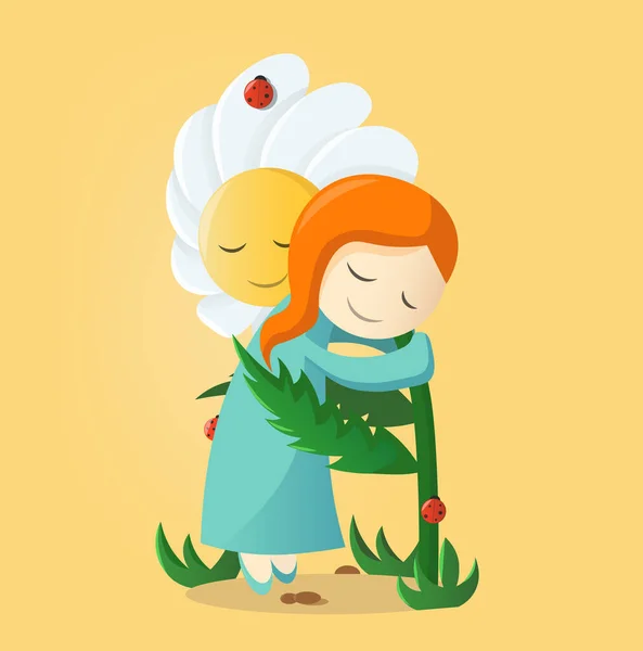 Friendship between man and nature. Respect for the environment. Vector illustration.