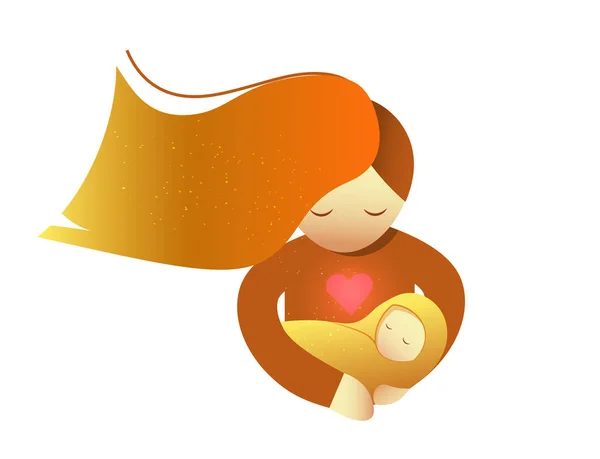 Young woman holding a newborn baby in her arms. Maternal care. Mother's love for the child. Isolated vector illustration.