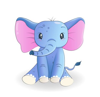 Cute cartoon baby elephant on a white background. Children's print. Animal poster. Isolated vector illustration.