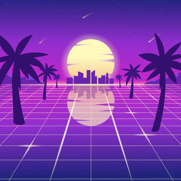 Fondo Onda Sintética Paisaje Urbano Noche Ciudad Ciudad Nocturna Skyline — Vector de stock