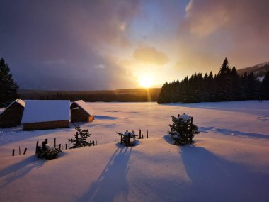 flying snowflakes at sunset in the Tatras