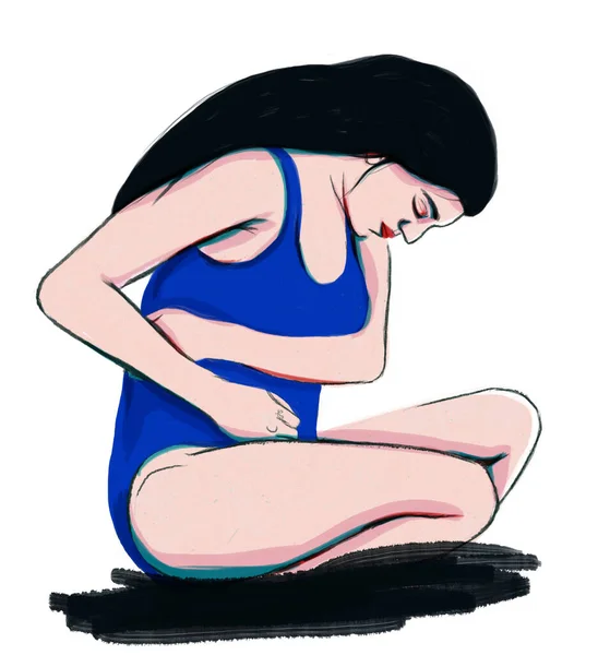 Illustration Woman Stomach Ache Menstrual Pain — Stock Photo, Image