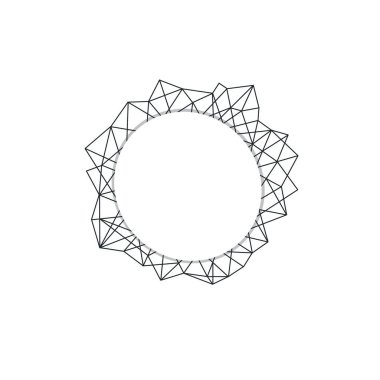 Çizgilerle soyut şekil. Teknolojik ağ şekli ya da boş çizgilerin örgüsü. Boş element için bir çerçeve olarak yuvarlak grafik kaynağı.