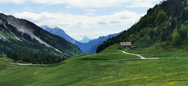 mountain cabin green landscape