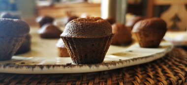 delicious fresh cakes on kitchen counter