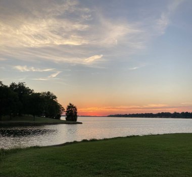 The bend of the river at sunset.