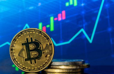 Bitcoin with a blurred background financial charts