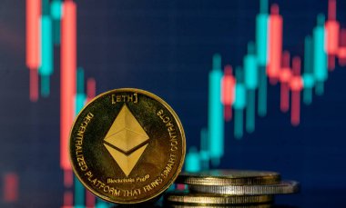 Ethereum with a blurred financial background charts