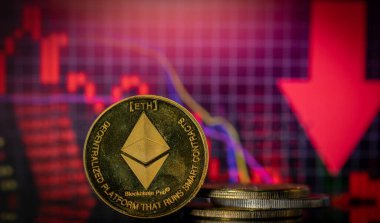 Ethereum with a blurred financial background charts