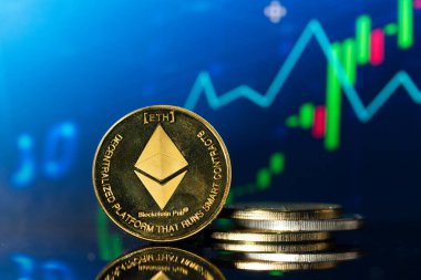 Ethereum with a blurred financial background charts