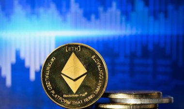 Ethereum with a blurred financial background charts