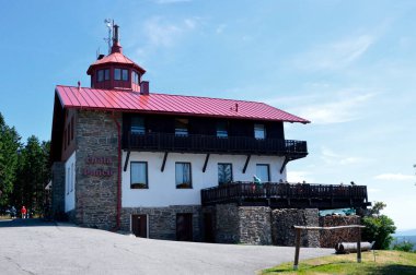 Mountain cottage Pancir with a lookout tower at a height of 1214 meters above sea level - Czech Republic, Bohemian forest (Sumava)