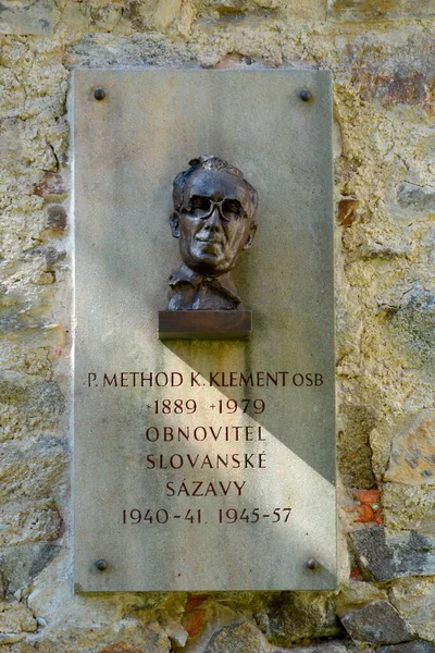 Bust of the priest Method Karel Klement opposite the church of St. Procopius (Sazava monastery - Czech Republic)