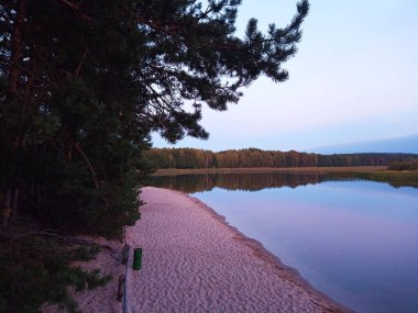 Roztocze bölgesindeki Zwierzyniec yakınlarındaki ormanlarla çevrili güzel Echo göllerinin manzarası. Eylül 2022 Polonya