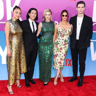 Aisha Dee,  Danny Ramirez,  Lili Reinhart wearing Miu Miu,Andrea Savage and American actor David Corenswet arrive at the Los Angeles Premiere Of Netflix's 'Look Both Ways' on August 16, 2022 in Hollywood, Los Angeles, California, United States
