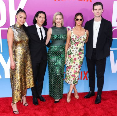 Aisha Dee,  Danny Ramirez,  Lili Reinhart wearing Miu Miu,Andrea Savage and American actor David Corenswet arrive at the Los Angeles Premiere Of Netflix's 'Look Both Ways' on August 16, 2022 in Hollywood, Los Angeles, California, United States