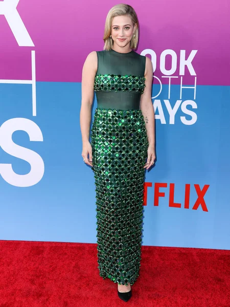 American actress Lili Reinhart wearing Miu Miu arrives at the Los Angeles Premiere Of Netflix's 'Look Both Ways' held at the Netflix Tudum Theater on August 16, 2022 in Hollywood, Los Angeles, California, United States. 