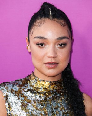 Australian actress Aisha Dee arrives at the Los Angeles Premiere Of Netflix's 'Look Both Ways' held at the Netflix Tudum Theater on August 16, 2022 in Hollywood, Los Angeles, California, United States. 
