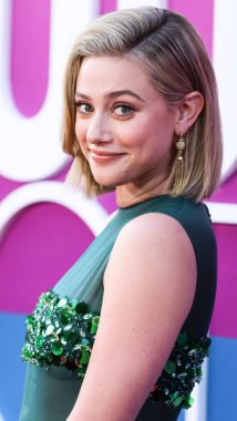 American actress Lili Reinhart wearing Miu Miu is interviewed by Entertainment Tonight (ET) at the Los Angeles Premiere Of Netflix's 'Look Both Ways' held at the Netflix Tudum Theater on August 16, 2022 in Hollywood, Los Angeles, California