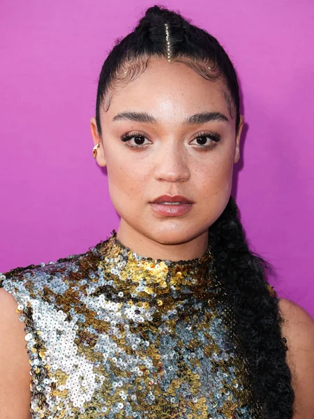 Australian actress Aisha Dee arrives at the Los Angeles Premiere Of Netflix's 'Look Both Ways' held at the Netflix Tudum Theater on August 16, 2022 in Hollywood, Los Angeles, California, United States. 