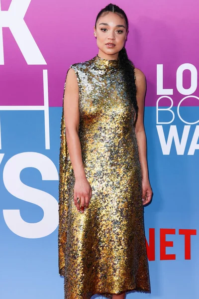 Australian actress Aisha Dee arrives at the Los Angeles Premiere Of Netflix's 'Look Both Ways' held at the Netflix Tudum Theater on August 16, 2022 in Hollywood, Los Angeles, California, United States. 