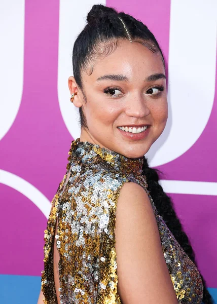 Australian actress Aisha Dee arrives at the Los Angeles Premiere Of Netflix's 'Look Both Ways' held at the Netflix Tudum Theater on August 16, 2022 in Hollywood, Los Angeles, California, United States. 