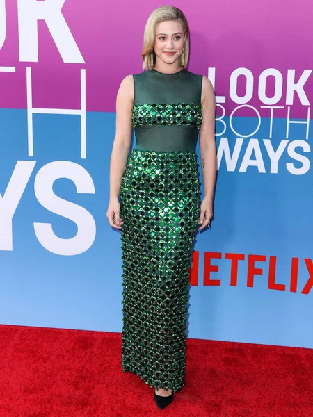 American actress Lili Reinhart wearing Miu Miu arrives at the Los Angeles Premiere Of Netflix's 'Look Both Ways' held at the Netflix Tudum Theater on August 16, 2022 in Hollywood, Los Angeles, California, United States. 
