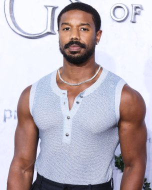 American actor Michael B. Jordan wearing a Chanel top and The Row trousers arrives at the Los Angeles Premiere Of Amazon Prime Video's 'The Lord Of The Rings: The Rings Of Power' Season 1 held at The Culver Studios on August 15, 2022 in Culver City