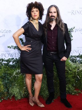 Raya Yarbrough and Bear McCreary arrive at the Los Angeles Premiere Of Amazon Prime Video's 'The Lord Of The Rings: The Rings Of Power' Season 1 held at The Culver Studios on August 15, 2022 in Culver City, Los Angeles, California, United States. 