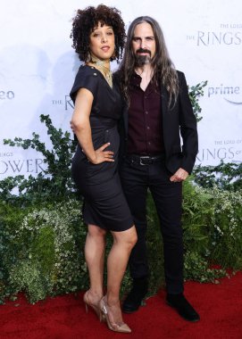 Raya Yarbrough and Bear McCreary arrive at the Los Angeles Premiere Of Amazon Prime Video's 'The Lord Of The Rings: The Rings Of Power' Season 1 held at The Culver Studios on August 15, 2022 in Culver City, Los Angeles, California, United States. 